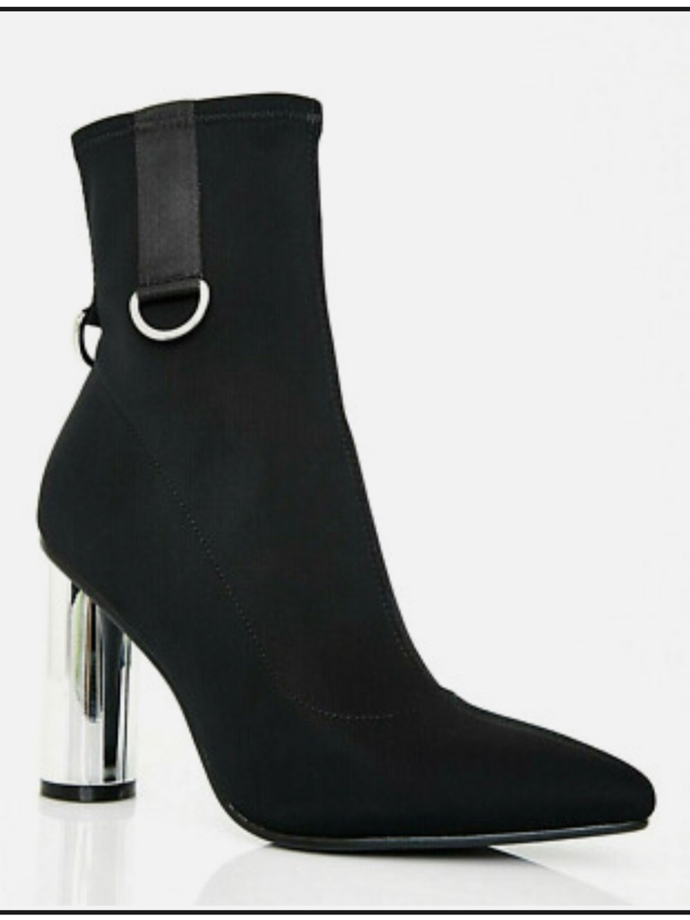 Size 8 Dolls Kill Poster Grl "Elite" Black Neoprene Silver Heel Ankle Boots - Picture 2 of 14